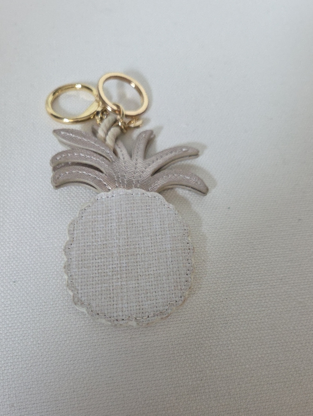 Pineapple Leather Keychain Charm - White and Light Taupe By Spartina - Picture 2 of 3